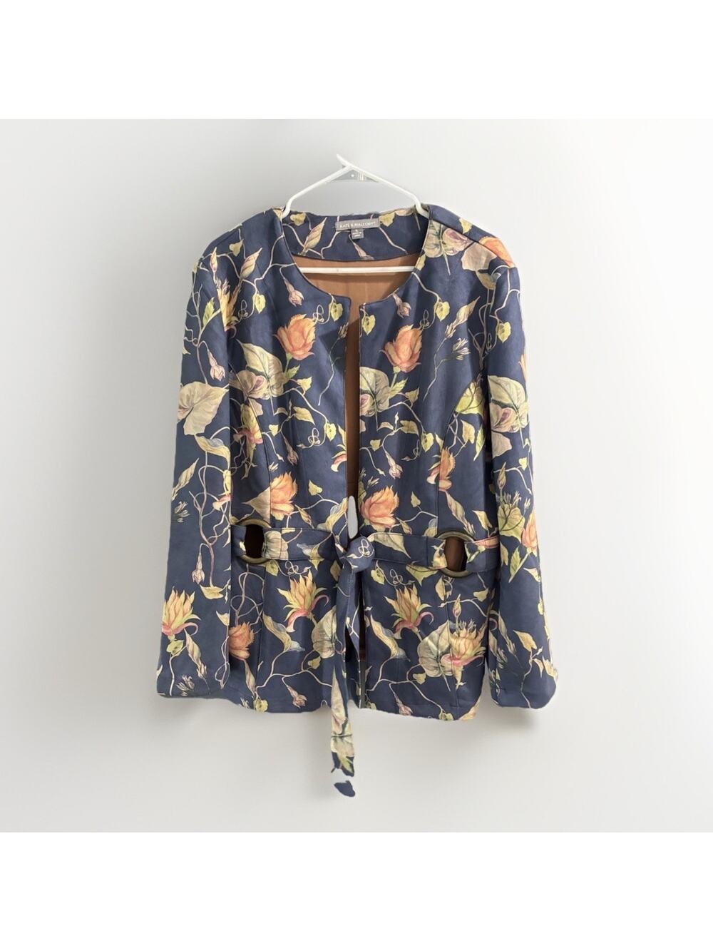 Kate & Mallory Jacket XL Blazer Floral Faux Super Soft Leather Tie